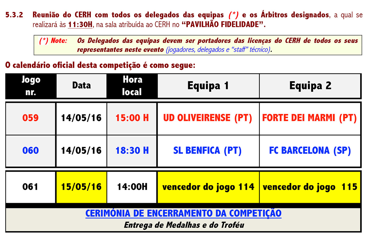 Os horários - ERRADOS - avançados pelo CERH.