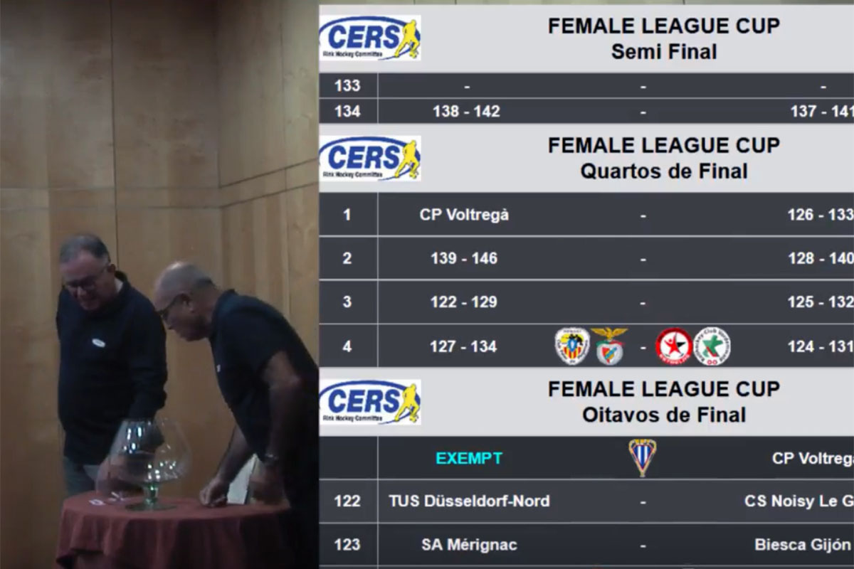 Momento do sorteio das meias-finais da Liga Europeia Feminina em 2017