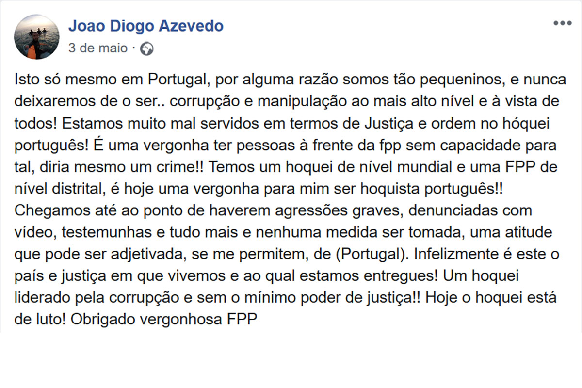 O “post” que terá levado à abertura do processo disciplinar e à agora anunciada suspensão
